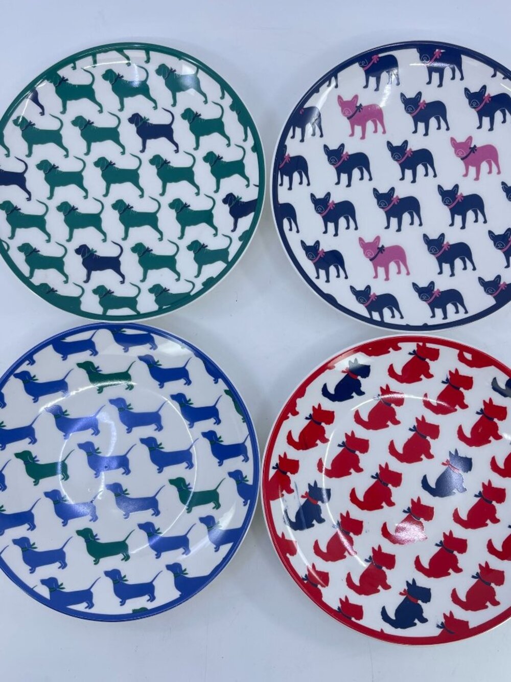 draper james appetizer plates featuring 4 dog patterns set of 4